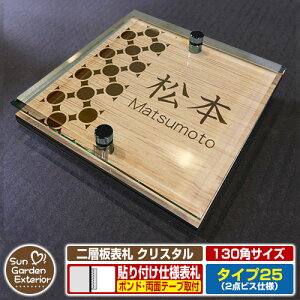 【安心保証付】【周年記念特価 ポイント5倍】二層板表札 クリスタル Type25:2点ビス仕様【サイズ:130×130mm】 イメージ画像:Cデザイン(4木目カシュー) YKKap ルシアスポストユニット 三協