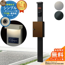 【無料★特典付】門柱 機能ポール シンプルポストユニット 1型 照明付き(100V照明)本体 T13型ポスト（簡易錠） セット 上入れ前出し YKKap シンプレオポストユニット 1型 比較品 鍵付き 郵便ポスト 郵便受け 機能門柱