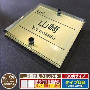 【安心保証付】【周年記念特価 ポイント5倍】二層板表札 クリスタル Type06:2点ビス仕様【サイズ:130×130mm】 イメージ画像:A集合住宅用(3ゴールド) YKKap ルシアスポストユニット 三協ア
