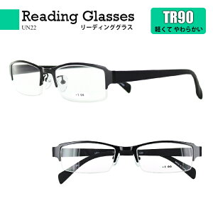 老眼鏡 おしゃれ メンズ リーディンググラス 見やすい シニアグラス 見えるんデス UN22 男性 ハーフリム メタル TR90 軽い 柔軟性のあるテンプル シャープなデザイン ブラックマット クリア 6