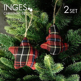 INGE-GLAS クリスマスツリー オーナメント ドイツ INGE-GLAS GOODS(インゲグラス グッズ) フェルトオーナメント ツリー もみの木 チェック柄 レッド 赤 9cm 2個入 北欧 おしゃれ sungood サングッド 700000778【120021】