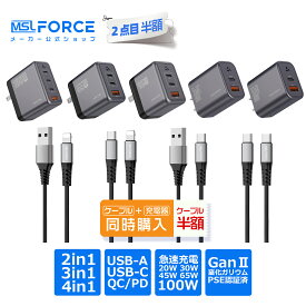 【2本目半額】GaNII窒化ガリウム 急速充電器 USB-A USB-C GaN 20W 30W 45W 65W 100W PD QC4.0 PPS USB充電器 同時充電 小型 軽量 usb Type-C タイプc 高速充電 ACアダプタ スマートフォン タブレット 安全設計 持ち運び PSE技術基準適合 msl 送料無料