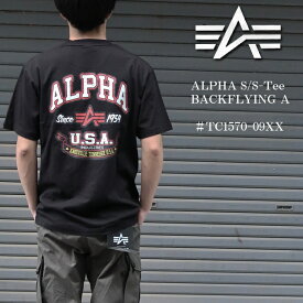 ALPHA アルファ バックプリント 半袖tシャツ メンズ 【FLYING-Aマーク】tc1570-09ホワイトブラックグリーン M/L/XL【男性用/ミリタリーブランド/ALPHA INDUSTRIES/アルファ インダストリー/クルー/トップス/プリント/カジュアル】【2023年モデル】【あす楽対応】【正規品】