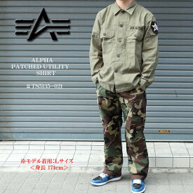 alpha アルファ インダストリー メンズ パッチド ミリタリー 長袖シャツ ts5135ー021 OLIVE M/L【ALPHA INDUSTRIES/男性/ユーティリティーシャツ/ビンテージ】【2023年モデル】【あす楽対応】【正規品】