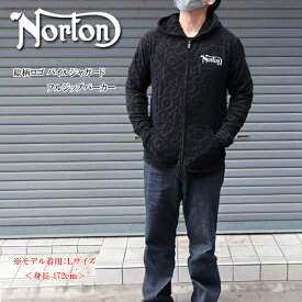 norton ノートン メンズ 総柄ロゴ パイルジャガード フルジップパーカー 241n1310b【Norton/男性/長袖パーカー/トップス/ストリート/バイカー】【2024年モデル】【あす楽対応】【正規品】