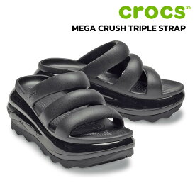 クロックス メガ クラッシュ トリプル ストラップ サンダル 209842 ブラック CROCS MEGA CRUSH TRIPLE STRAP SANDAL BLACK 22 23 24 25 クロスライト アイコニックコンフォート チャンキーソール ユニセックス レディース 厚底 ビーチ プール