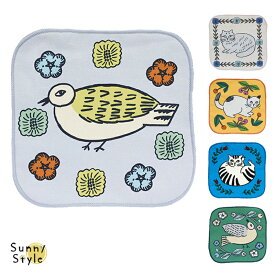 松尾ミユキ ハンドタオル ハンドクロス ハンカチ ねこ とり 猫 鳥 ネコ トリ 20×20cm マイクロファイバー 北欧 おしゃれ 綿100% ミニハンカチ