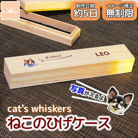 猫のひげケース 写真入り 長い ロング 髭入れ 桐箱 名入れ無料 ひげ 毛 贈り物 歯 思い出 ペット メモリアル ケース メモリアルグッズ 木製 木 猫 犬