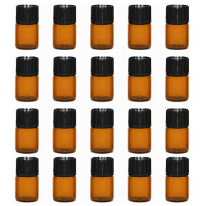 【送料無料】遮光瓶 1ml アロマ保存容器 20本 遮光ビン ガラス製 小分け用 精油瓶 アロマオイル保存用遮光瓶 茶色