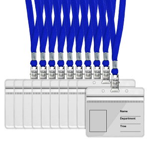【送料無料】Chouiery ネームホルダー 35枚入れ ID カード ホルダー ネックストラップ 横型 タイプ ブルー 吊り下げ 名札 ストラップ 名札 ホルダー カードホルダー 首掛け pvc製 防水 両面用 透