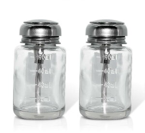 【送料無料】siawadeky ガラス ディスペンサー ポンプ 2個セット アルコール ガラス ポンプ 容器 目盛り付き 押し下げ ポンプボトル 衛生 化粧品 靴磨き エタノール用ガラス容器 ネイルアート
