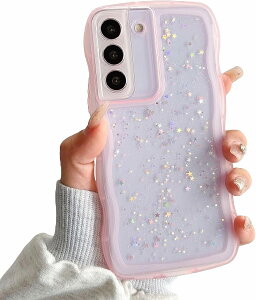 【送料無料】QLTYPRI Galaxy S21 ケース クリア TPU カバー ウェーブ おしゃれ 韓国 可愛い ウェーブ グリッター 透明 薄型 軽量 耐衝撃 滑り止め (SC-51B / SCG09) スマホケース ワイヤレス充電対応 ス