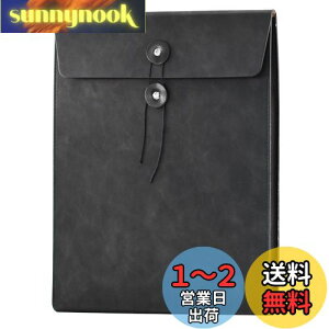 【送料無料】VANRA ファイルフォルダー PUレザー 書類ケース 持ち運び A4 縦型 紐付き 封筒 ドキュメントケース 大容量 防水 オフィス ビジネス (ブラック)