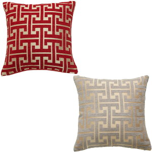 【送料無料】YunJeude クッションカバー 45×45cm シェニール生地 幾何学模様 柄 おしゃれ 柔らかい北欧 可愛い 車 椅子 インテリア飾り 2枚セット (レッド&グレーゴールド, 45×45)