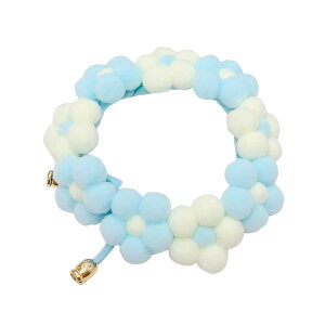 【送料無料】Charmoon 首輪 シュシュ 猫 小型犬 ペット ハーネス 花柄 ソフト ふわふわ ぽんぽん おしゃれ かわいい (XS, ブルー+ベージュ)