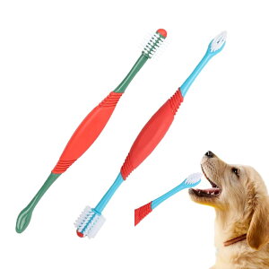 【送料無料】PAVIKE ペット歯ブラシ 犬 猫の歯ブラシ 2本セット ペット 口腔ブラシ 犬用歯ブラシ 口臭除去 歯周病予防 猫犬通用 小型/中型/大型 柔らかい 歯のクリーニング ペット用品(ブル