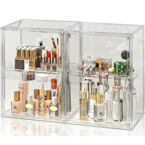 【送料無料】VARMHUS 収納ケース 収納ボックス 透明 2セット ディスプレーケース 二層 大容量 フィギュアケース コレクションケース 積み重ね可能 マグネット式ドア 化粧品、おもちゃ、靴、