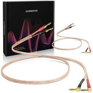 【送料無料】UCINNOVATEバナナプラグ付き2パック13 AWGスピーカーケーブル、4mm金メッキ直角バナナプラグ付き2X 2m HiFiスピーカーワイヤー、オーディオファンホームシアター用ソリッドオーディ