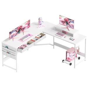 【送料無料】YeTom l字デスク 机 125cm x 125cm パソコンデスク つくえ ゲーミングデスク コーナーデスク サイド収納袋付き pcデスク ワークオフィスデスク 勉強机 在宅勤務 学習机 白い