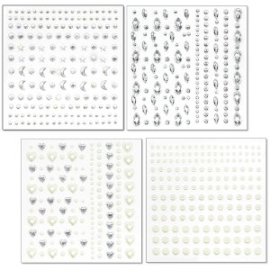 【送料無料】mefenyラインストーン 顔シール メイク ステッカー パール シルバー 涙メイク 星 ハート キラキラ 貼り付け可能 DIY用品 4枚