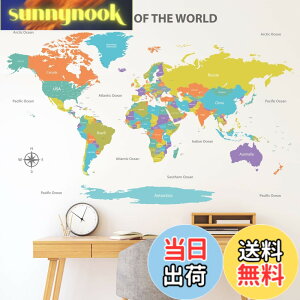 �y���������zDECOWALL DL3-2302 ���� �J���[�t�� ���E�n�} �E�H�[���X�e�b�J�[ (152x105 cm) �f�R �c�t�� �ۈ牀 �q������ DIY�p �Ǔ]�� �V�[�� �E�H�[���A�[�g �V�[�� �j�̎q ���̎q ���ǂ� �o�X���[