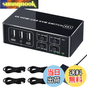 �y���������zKVM�X�C�b�` 4K60Hz HDMI USB �ؑ֊� PC4��p 4����1�o�� �A���~�� ���j�^�[/�L�[�{�[�h/�}�E�X/�v�����^�����L �����[�g�؂�ւ��{�_�� USB�P�[�u���t�� �E�� �e�����[�N���� EHD-0610N