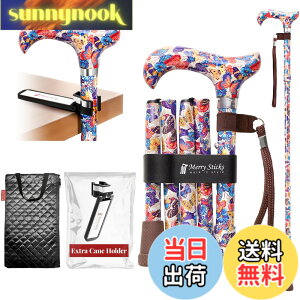 �y���������z[Combo] Merry Sticks Foldable Walking Sticks, Adjustable Canes for Women and Seniors, Folding and Collapsible Canes for Men. Includes A Cane Bag and A Smart Reflective Cane Holder - Butterflies