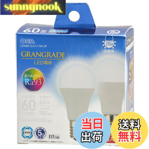 �y���������z�I�[���d�@ LED�d�����` E17 60�`����/60W���� �����F Ra93�����F �����Ή� �f�M�ގ{�H���Ή� �~�j�N���v�g���` 5�N 2�� LDA6D-G-E17 RA 2P 06-5568 OHM