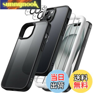 �y���������zJETech 5 in 1 iPhone 15 6.1�C���`�p �}�b�g�P�[�X 2�������K���X�t�B����+2���J���������Y�t�B�����t�� 5���Z�b�g �������w�� �ϏՌ��X�}�z�J�o�[ (�u���b�N)