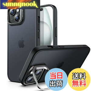 �y���������zJETech �L�b�N�X�^���h�P�[�X iPhone 15 6.1�C���`�p �����\�ȃJ�����X�^���h���� �R�p�̗����ی� ����� �������}�b�g�o�b�N �ϏՌ��X�}�z�J�o�[ (�u���b�N)