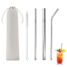 【送料無料】ステンレスストロー 洗えるストロー 4点セットステンレ/5点セットガラス 環境に優しい 耐熱性 繰り返し使える 安全無毒 安全素材 洗浄ブラシ付き 色：4点セット、サイズ：6mm x 215mm