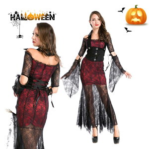 【8%OFFクーポン】ハロウィン衣装 レディース 恐怖 吸血鬼 ワンピース 幽霊 かわいい 仮装舞踏会 コスチューム 衣装女性 ブラック×レッド be323c0c0m7