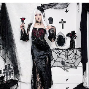 【8%OFFクーポン】ハロウィン衣装 レディース 恐怖 吸血鬼 ワンピース 幽霊 ゴシック S M L ベルベットドレス かわいい 仮装舞踏会 コスチューム 衣装女性 ブラック×レッド be324c0c0m7