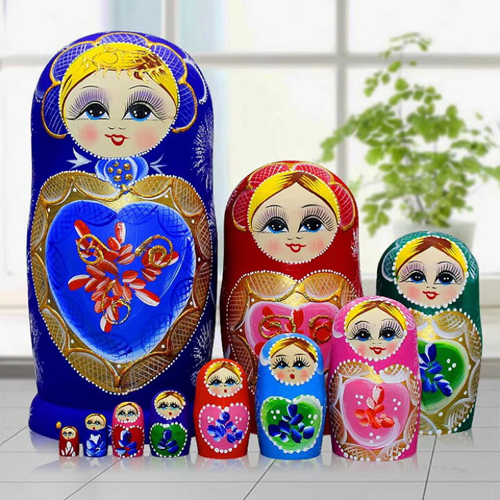 楽天市場】マトリョーシカ 10個セット 木製 伝統工芸 ロシア人形 