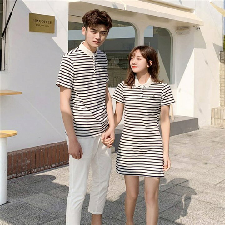 楽天市場 ペアルック カップル ワンピース 半袖 Tシャツ かわいい メンズ レディース 韓国風 綿 新婚旅行 Tシャツ ご夫婦 お誕生日 プレゼント 恋人 ホワイト ブラック 横ストライプ 夏 S M L Xl 2xl Ec005d4d4g4 代引き不可 サニープライズ 楽天市場店