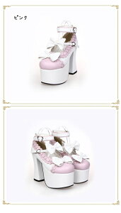 【サイズ有22.0〜27.0】レディース ロリータ靴 厚底 ロリータ風 lolita メイド靴 全4色 パンプス 可愛い 大きいサイズ お嬢様 ロリータ靴 女の子 リボン付き 厚底 合皮 PU コスチューム 演奏会 文