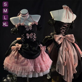 ロリータ jsk ワンピース 可愛い プリンセスドレス お姫様 Lolita ロリータ服 リボン 黒 アイドル衣装 コスチューム コスプレ衣装 文化祭 学園祭 かわいい 萌え イベント ロリータファション dn037m3m3g4
