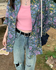 アロハシャツ レディース 夏物 リゾート ゆったり シンプルデザイン レッド ヴィンテージ風 ハワイアン フリーサイズ 開襟 半袖 花柄 オープンカラー カジュアル ストリート ゆったり S M L 2L 3L mo001m3m3x0