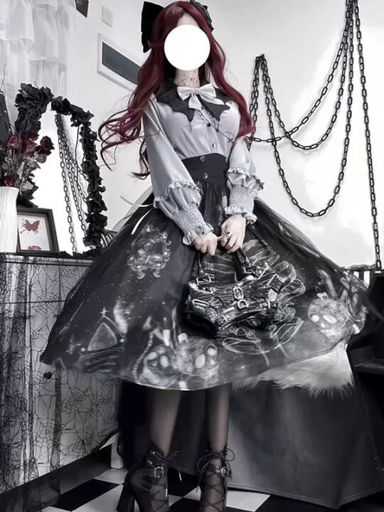 楽天市場】ロリータ スカート ハロウィン ドクロ柄 魔女風 コウモリ 