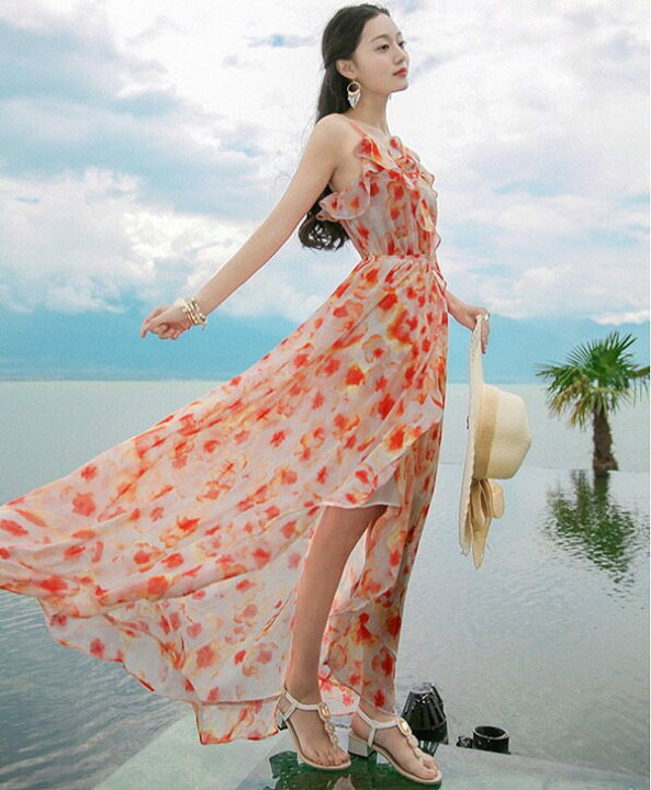 楽天市場】夏 ワンピース ロングワンピース 花柄 フリル キャミソール 