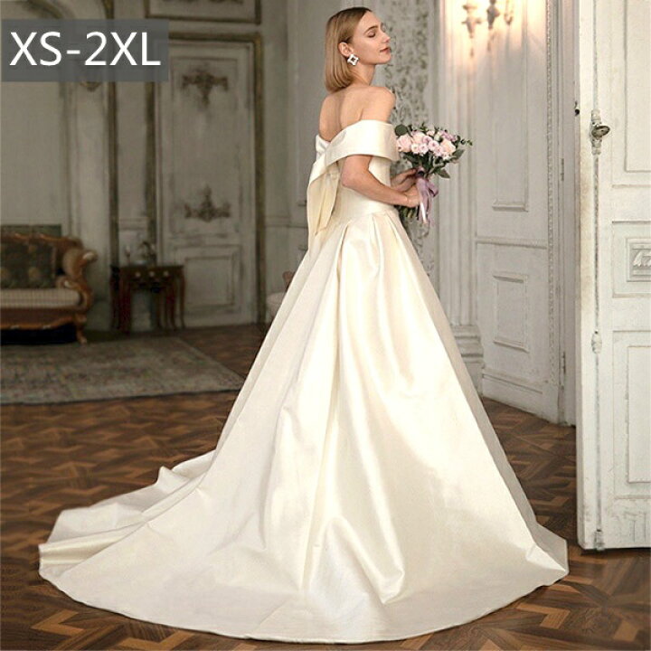 楽天市場 ウェディングドレス プリンセスドレス Aライン オフショルダー 折り返しデザイン サテン 光沢感 シンプル 美しい ホワイトドレス ワンピース 花嫁 結婚式 二次会 披露宴 撮影用 フォトウェディング 小さいサイズ ファスナー ロング トレーン Dp038t2t2g4 代引き