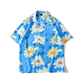 アロハシャツ シャツ レディース メンズ 男女兼用 開襟シャツ 夏物 ハワイアン 5分袖 花柄 可愛い ゆったり 体型カバー 大きいサイズ ヴィンテージ風 シンプルデザイン オープンカラー カジュアル ストリートリゾート 旅行 海 ビーチ レトロ 水色 緑 M L 2L 3L dt163t2t2w9