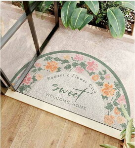おしゃれな玄関マット!室内も屋外もOK 3カラー/2サイズ 玄関 マット 屋外 屋内 半円型 オシャレ 花柄 北欧 ベランダ 勝手口 室内 ドアマット ラバー ゴムマット カーペット ラグ 泥落とし 滑