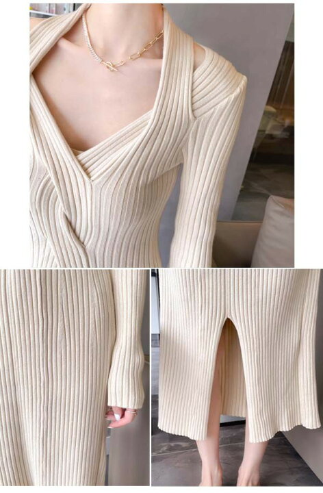 美品】 フォクシー オフショルダーニット ワンピース ベージュ 40  