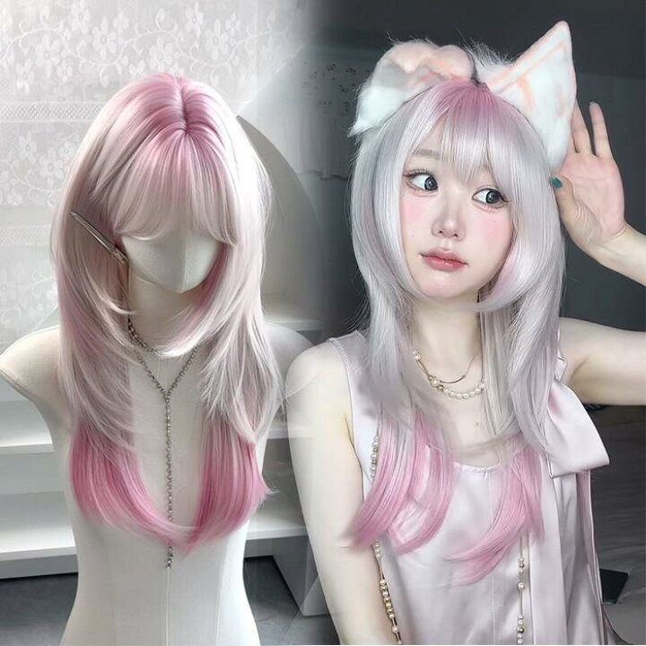 合成ウィッグ 不規則な配色 ストレート ウィッグ 前髪あり ホワイト グラデーション ブルー ロング 合成ウィッグ 女の子 コスプレ ダークバイオレット】ロングストレート【ウィッグ】【高品質コスプレ☆フルウィッグ/wig】 lo-step20 