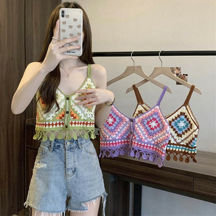 楽天市場】クロシェ編み キャミソール ビスチェ ニット サマーニット  