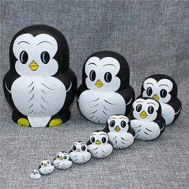 マトリョーシカ ロシア民芸品 土産物 マトリオーシカ ペンギン 手作り人形 手描き オブジェ 10個組14cm モノトン インテリア雑貨 洋風 ギフト プレゼント 北欧雑貨 伝統工芸 おもちゃ 飾り 誕生日 キッズ 子供部屋 ハロウィン クリスマス ja009x1x1w7