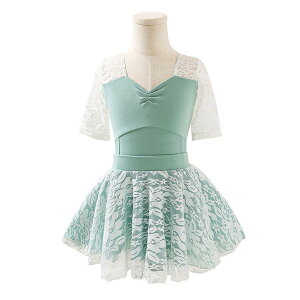 バレエ レオタード 子供 2点セット 大人 バレエレオタード 発表会 レッスン着 かわいい 股下スナップ ダンス 発表会 女の子 キッズ ジュニア 子どもの練習着 演出用 グリーン100cm 110cm 120cm 130c