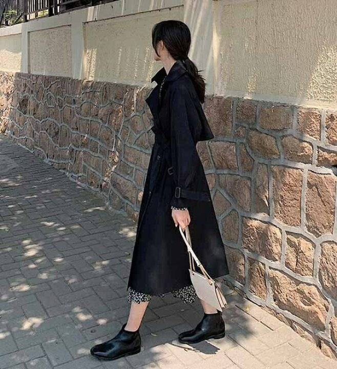 楽天市場】韓国風 新作 ブラック 黒 トレンチコート レディース 春  