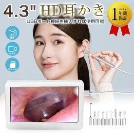 【4.3インチ大画面】耳かき カメラ スコープ 720P 高品質 液晶モニター付き 耳掃除 ライト TFカード 録画可能 TFカードポート 照明付き 左右逆転 極細レンズ 耳かき マイクロスコープ 子供 高齢者 贈り物 プレゼント ギフト [送料無料]